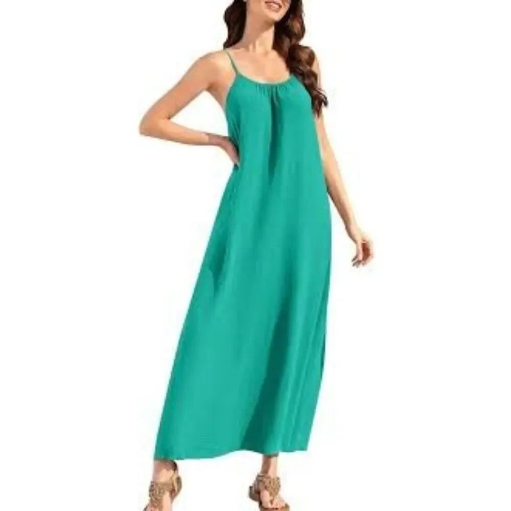 Adelyn Rae Women Spaghetti Strap Flowy Halter Maxi Dress Cut-Out on Back Size S